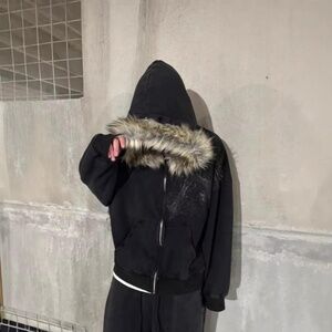 Black Y2K Fur Jacket